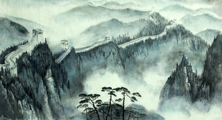 krajobraz z wielkim murem chińskim - 132259376