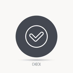 Check confirm icon. Tick in circle sign. Round web button with flat icon. Vector