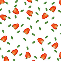 strawberries with mint pattern isolated on white background top view of a flat style