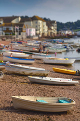 Fototapeta na wymiar Many boats on the river in the town of Teignmouth. Devon. UK
