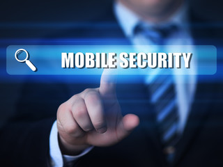 business, technology, internet concept. mobile security text in search bar
