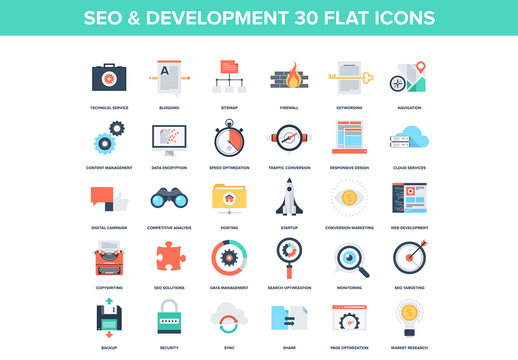 30 Colorful SEO and Development Icons