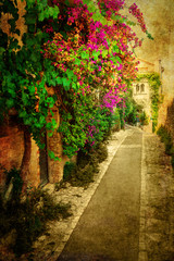 Naklejka premium vintage style picture of a pine tree in front of the cityscape of Florence, Italy