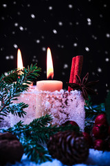 Christmas fairytale background with candles Soft focus