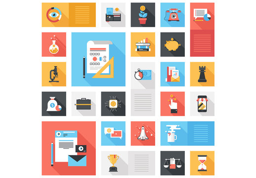 Flat Communications, Science, and Web Grid Illustration