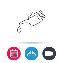 Fototapeta premium Motor oil icon. Fuel can with drop sign. Group of people, video cam and calendar icons. Vector