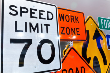 Seventy Speed Limit Sign. Selective focus.