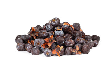 Dried Diospyros lotus or Wild Persimmon on white background. Selective focus.