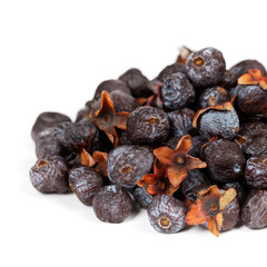 Dried Diospyros lotus or Wild Persimmon on white background. Selective focus.