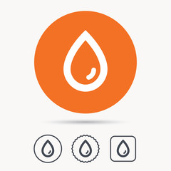 Water drop icon. Natural aqua symbol. Orange circle button with web icon. Star and square design. Vector