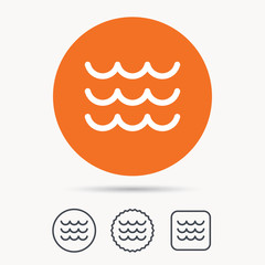Wave icon. Water stream symbol. Orange circle button with web icon. Star and square design. Vector