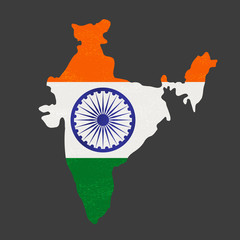 India republic celebration. National holiday parade poster element. Independence day concept. Indian tricolor map flag. Traditional blue Ashoka Chakra emblem. Vector patriotic event banner background