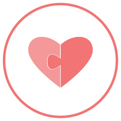 Flat icon for website and greeting cards. Two halves of the heart on a white background. Parts of the puzzle. For Valentine's day.