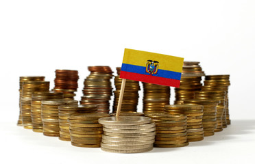 Ecuador flag waving with stack of money coins
