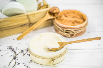 SPA still life on white wooden backgroun