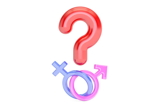 Question mark with gender female and male symbols , 3D rendering