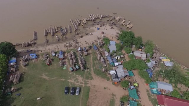 Silk Island Koh Dach Phnom Penh Cambodia Aerial Drone Clip