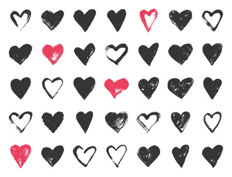 Valentine day doodle hearts. Hand drawn hearts brushes for wedding and valentine cards.