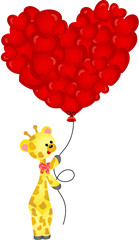 Cute giraffe with heart balloon