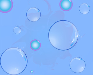 Soap bubbles with reflections blue background