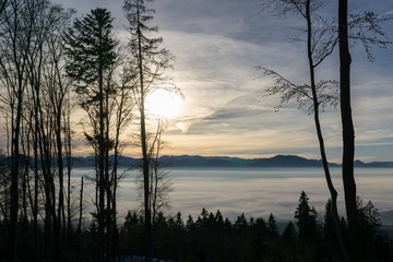 Sunrise on hills with clouds above. Slovakia