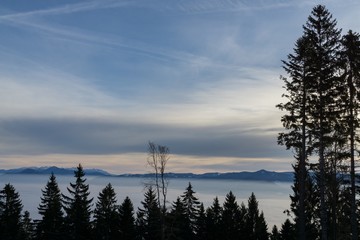 Fototapeta na wymiar View to HighTatras mountains during winter inversion. Slovakia