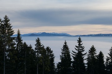 View to HighTatras mountains during winter inversion. Slovakia