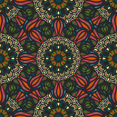 Ornate floral seamless texture, endless pattern with vintage mandala elements.