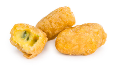 Chili Cheese Nuggets isolated on white