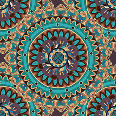 Ornate floral seamless texture, endless pattern with vintage mandala elements.