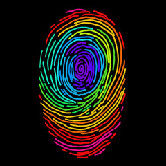 Rainbow vector fingerprint sketch. Hand drawn outline illustration with human finger print with whole spectrum colors - 132267948