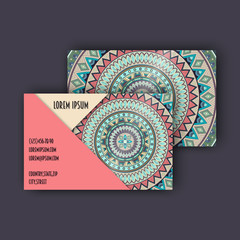 Vector vintage visiting card set. Floral mandala pattern and ornaments. Oriental design Layout. Islam, Arabic, Indian, ottoman motifs.