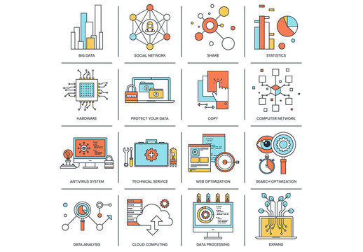 16 Outlined Data and Social Media Icons