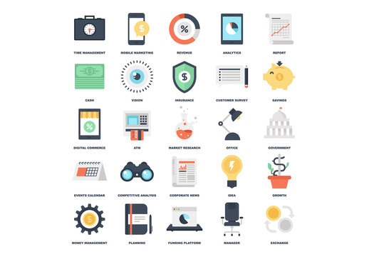 25 Flat Business and Planning Icons