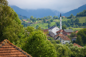 Obraz premium Plav town in Prokletije Mountains. Beautiful mosque are located in the center of town