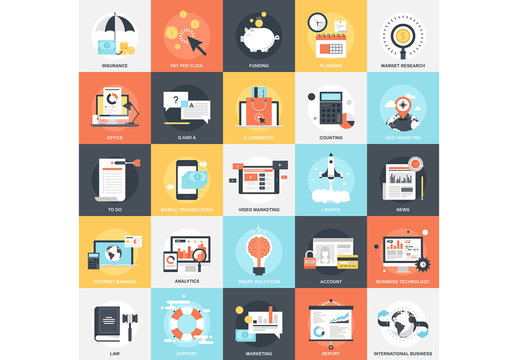 25 Flat Square Business and Productivity Icons 1
