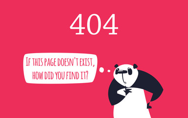 Error 404 page. Thoughtful Panda asks the philosophical question. Error page design 
template. Layered file. Clipping mask used.