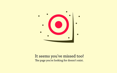 Error 404 page. Bullet holes around the target. Error page design template.