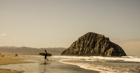 Surfer at Morro Bay beach