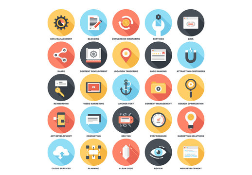 25 Flat Circular Business and Productivity Icons