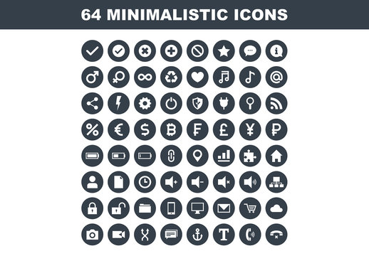 64 Flat Circular Minimalist Icons