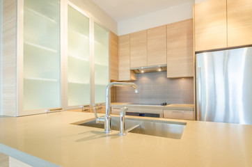Modern kitchen in a luxury house. Interior design.