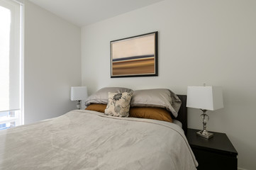 Modern white bedroom interior design.