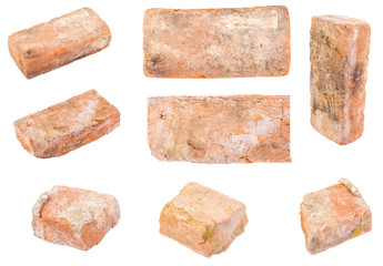 Brick red clay isolated on white background. Set