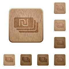 New Shekel banknotes wooden buttons