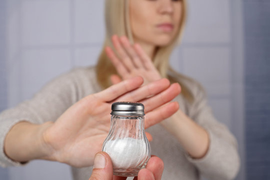 Woman Refusing Salt. Health Care Concept, Hypertension Prevention