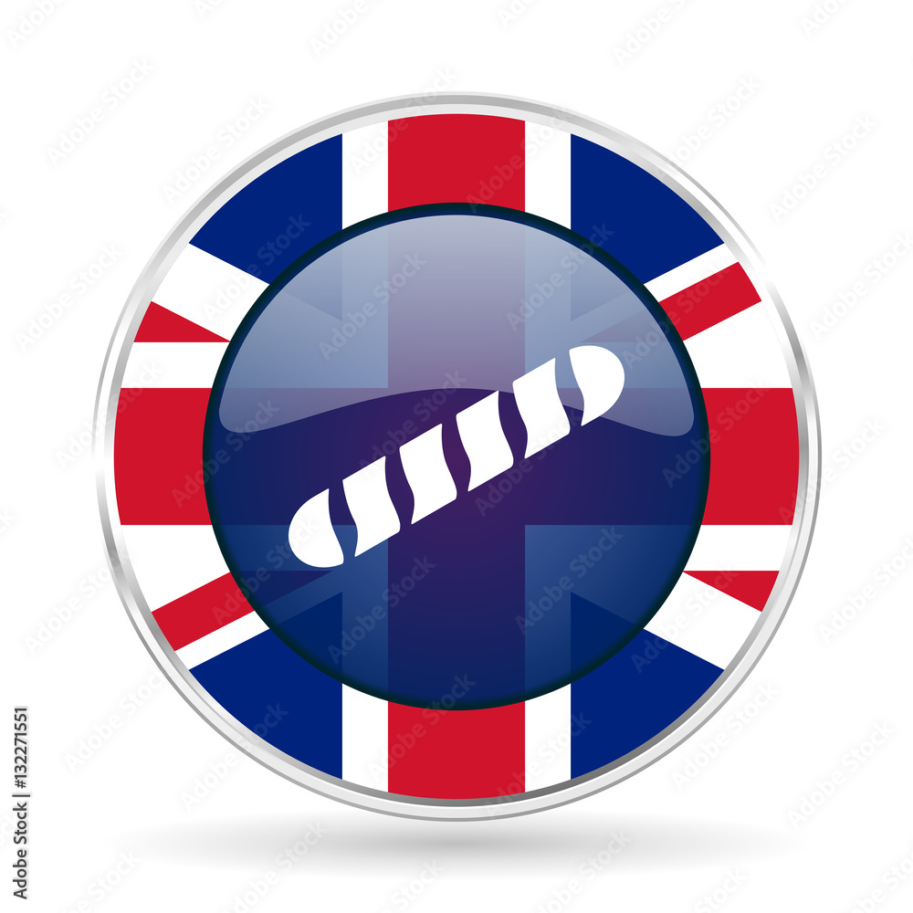 Poster baguette british design icon - round silver metallic border button with great britain flag