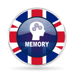 memory british design icon - round silver metallic border button with Great Britain flag