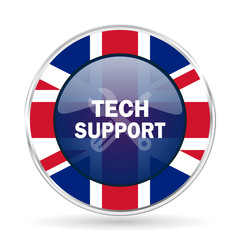 technical support british design icon - round silver metallic border button with Great Britain flag
