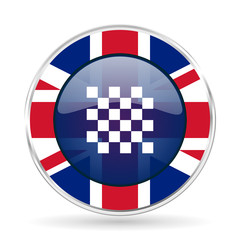chess british design icon - round silver metallic border button with Great Britain flag
